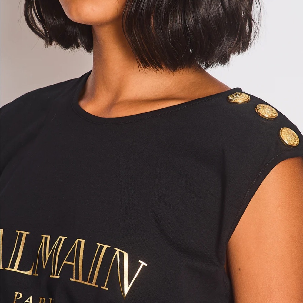 Balmain Black Top with Gold Button Accents - Picture 5 of 7